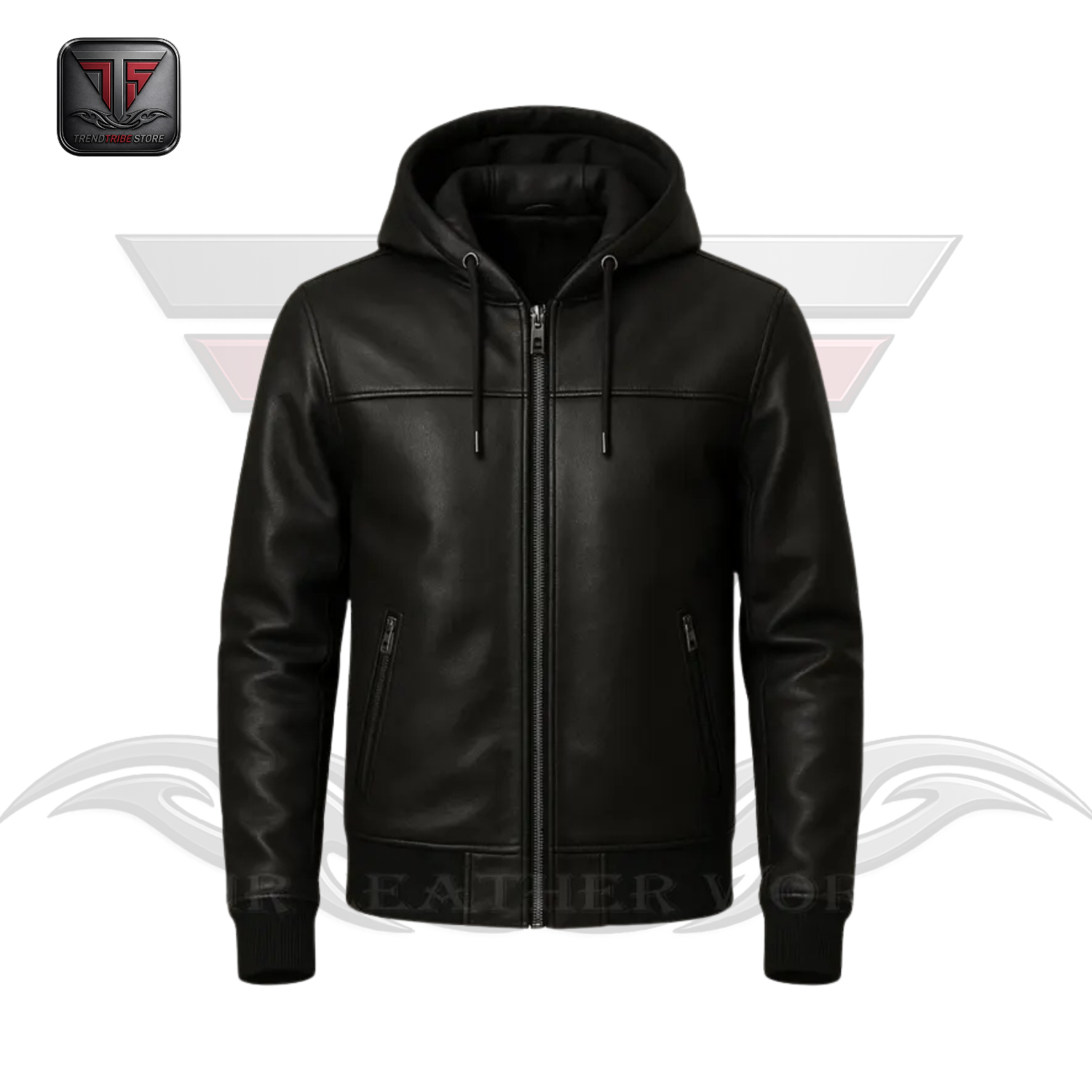 3 MEN'S HOODED LEATHER JACKET - Image 1