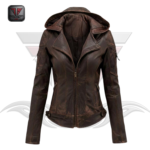 WOMEN'S HOODED LEATHER JACKET