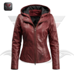 WOMEN'S HOODED LEATHER JACKET